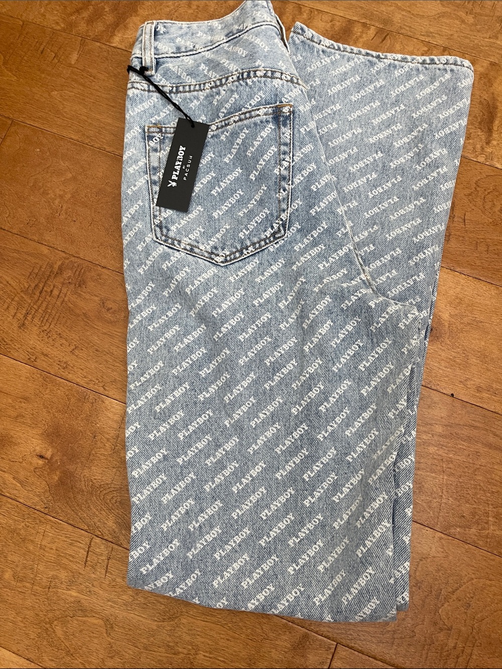 NWT PLAYBOY Light Blue All-Over Logo Denim Jeans